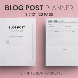 Blog Post Planner 8.5X11 inches Ready to Upload PDF Commercial Use, Blog Planner, Content Strategy KDP Interiors Template Low Content Book
