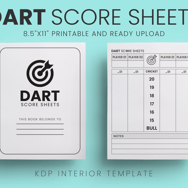 Approved KDP Dart Score Sheets 8.5"x 11" inches (with bleed) Ready to Upload PDF commercial use KDP Interiors Template Low Content Book