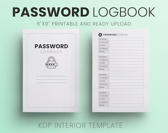 Password Logbook,Password Tracker KDP 105 pages 6X9 Inches Ready to Upload PDF Commercial use or Low Content KDP Password Logbook Keeper
