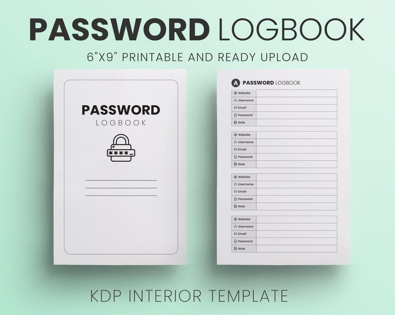Password Logbook: 105-Page KDP Interior (6x9 Inches) (PDF) image 1