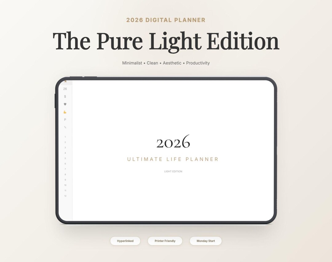 2026 Digital Planner Light Mode | Clean Minimalist iPad Planner for ...