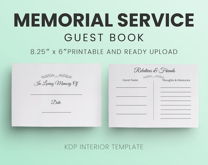 Memorial Service Guest Book Funeral Guest Bookkdp Interior Etsy