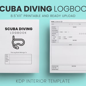 Scuba Diving Logbook KDP Interior Template 8.5x11 and A6 inches 120 Page Ready to Upload PDF, Low Content Book, Commercial Use