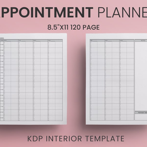 Appointment Planner Printable Template Ready to Upload PDF commercial use KDP Interiors Template Low Content Book Size 8.5 x 11