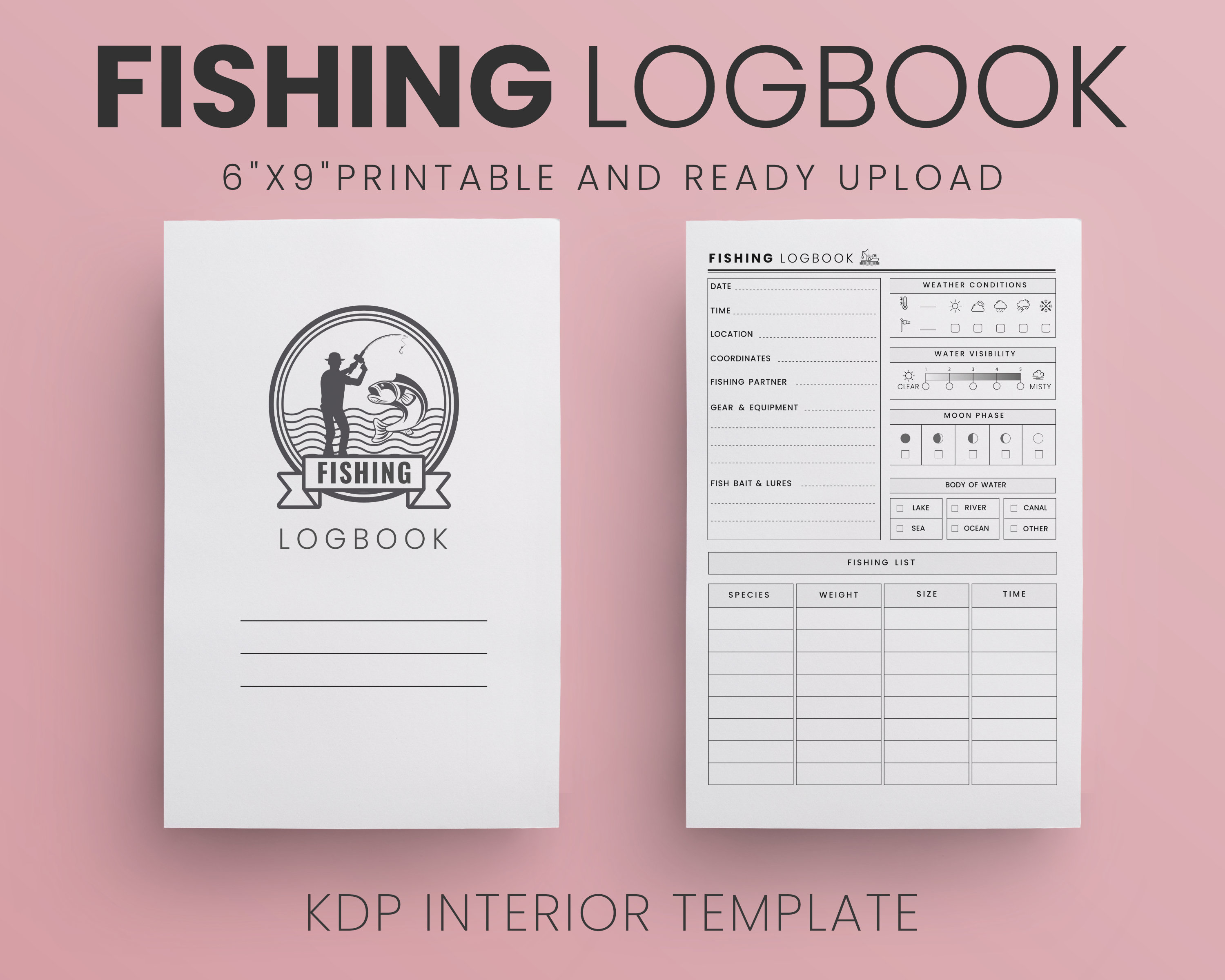 Fishing Logbook 6x9 Inches Ready to Upload PDF Commercial Use KDP Interiors  Template Low Content Book Fishing Log Book Interior -  Canada