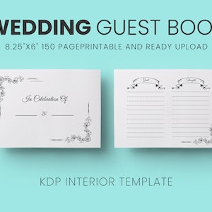 Wedding Guestbook KDP Interior Template 8.25x6 inches 150 Page Ready to Upload PDF, Low Content Book, Commercial Use PDF Instant Download