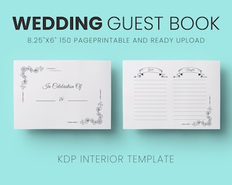 Wedding Guest Book Template: 150 Page Printable PDF (8.25x6 in)