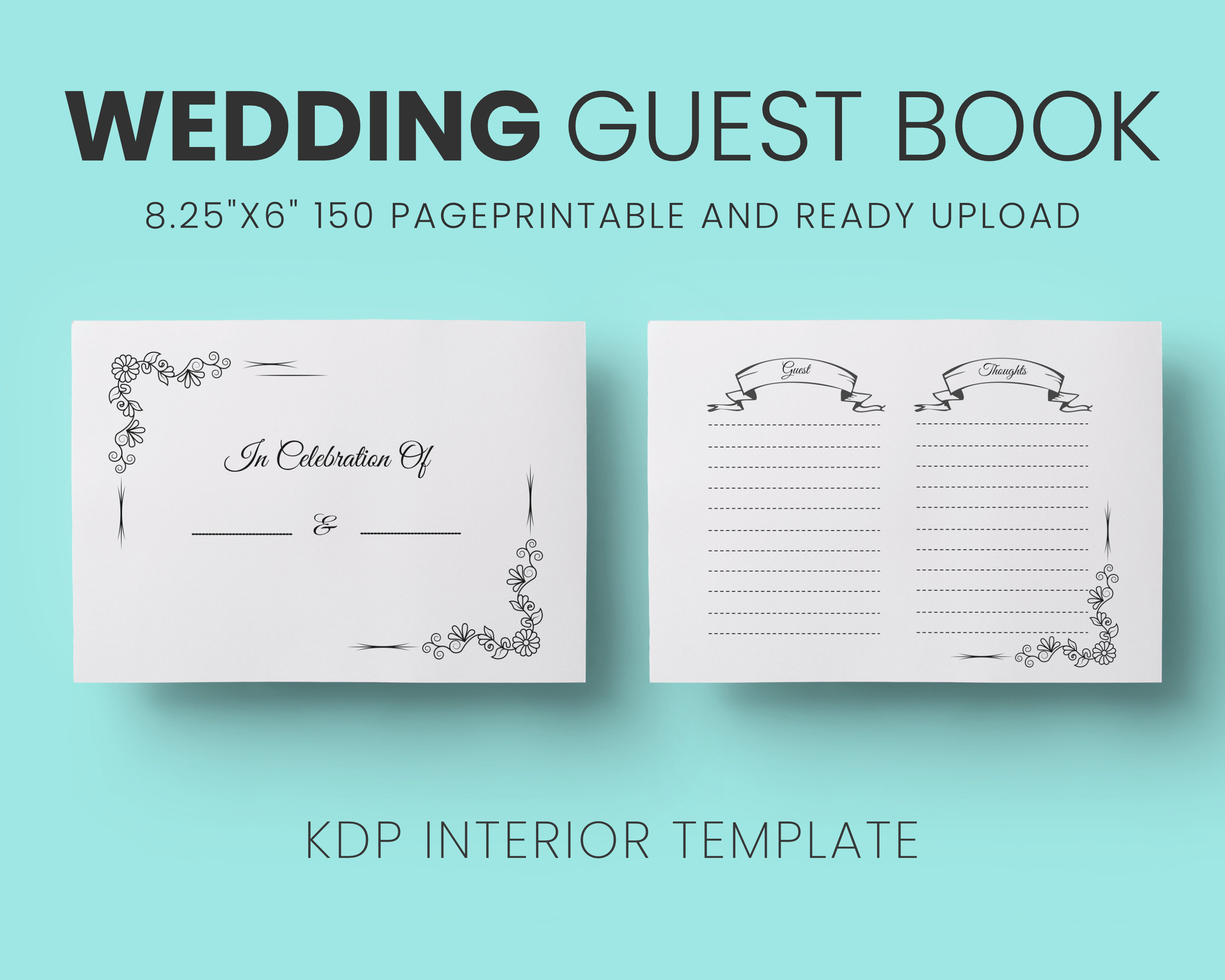 Wedding Guest Book Template: 150 Page Printable PDF (8.25x6 In) - Etsy