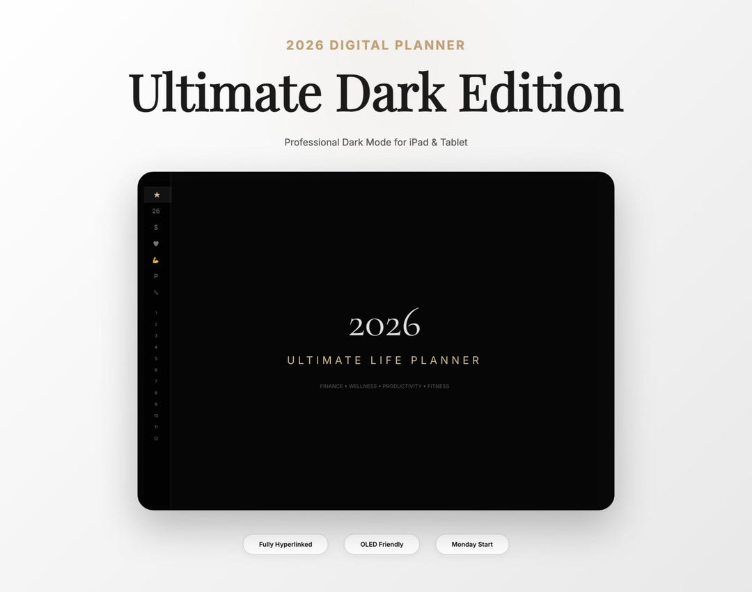 2026 Dark Mode Digital Planner | Ipad, Goodnotes (PDF) - Etsy