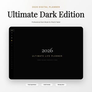 2026 Dark Mode Digital Planner | iPad, GoodNotes (PDF)