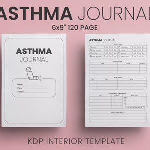 Asthma Journal KDP Interior Template 6&quot;x9&quot; inches 120 Page Ready to Upload PDF Low Content Book