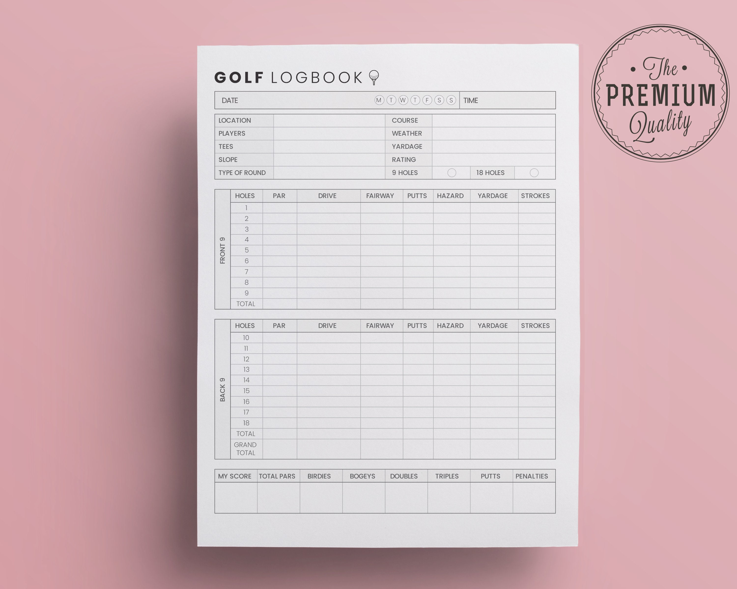 Golf Log Book KDP Interior Template 8.5x11 and 6x9 Inches 120 Page