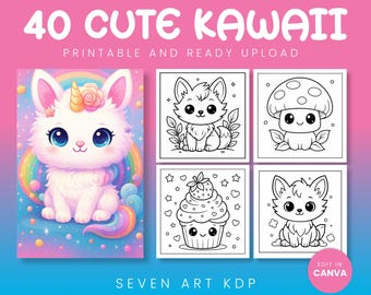 Kawaii-kleurboek voor kinderen | Afdrukbare pdf van 40 pagina's