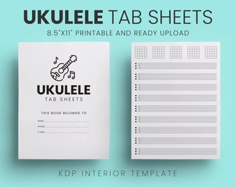 Akkoordenkaart ukelele: blanco diagrammen, afdrukbare tabbladen (8,5 x 11) (canva bewerkbaar)