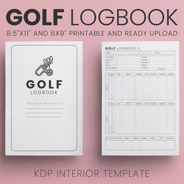 Golf Log Book KDP Interior Template 8,5"X11" und 6"x9" Inches 120 Page Ready to Upload (with bleed) | Kommerzielle Nutzung | Bereit zum Hochladen PDF