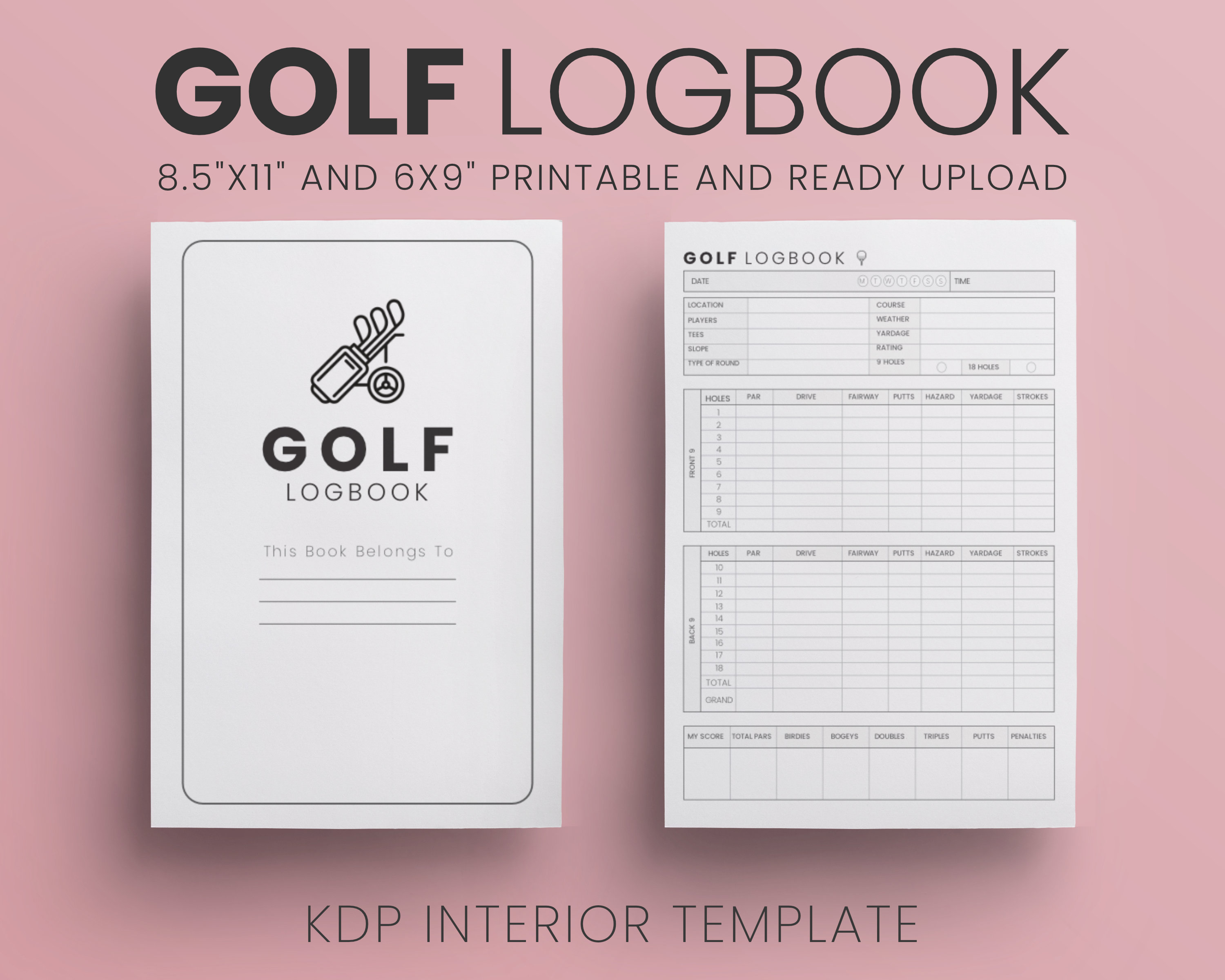 Golf Log Book KDP Interior Template 8.5x11 and Etsy UK