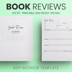 Reading Tracker Journal KDP and Printable Journal 8.5x11 Ready to Upload PDF Commercial use or Low Content KDP Reading Printable
