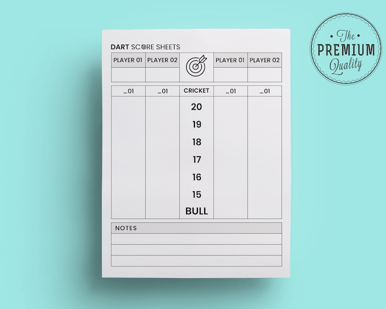Approved KDP Dart Score Sheets 8.5