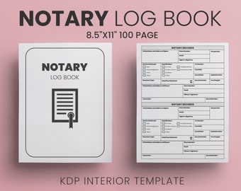 Notary Log Book KDP Interior Template 8.5"X11" inches 100 Page Ready to Upload PDF Public Notary Record Journal, Low Content Book