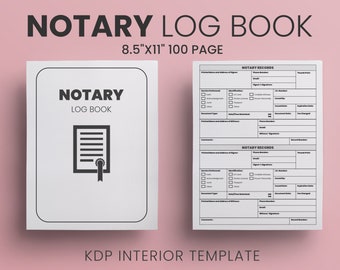 Notary Log Book Template: 8.5"x11" 100-Page KDP Interior (PDF)