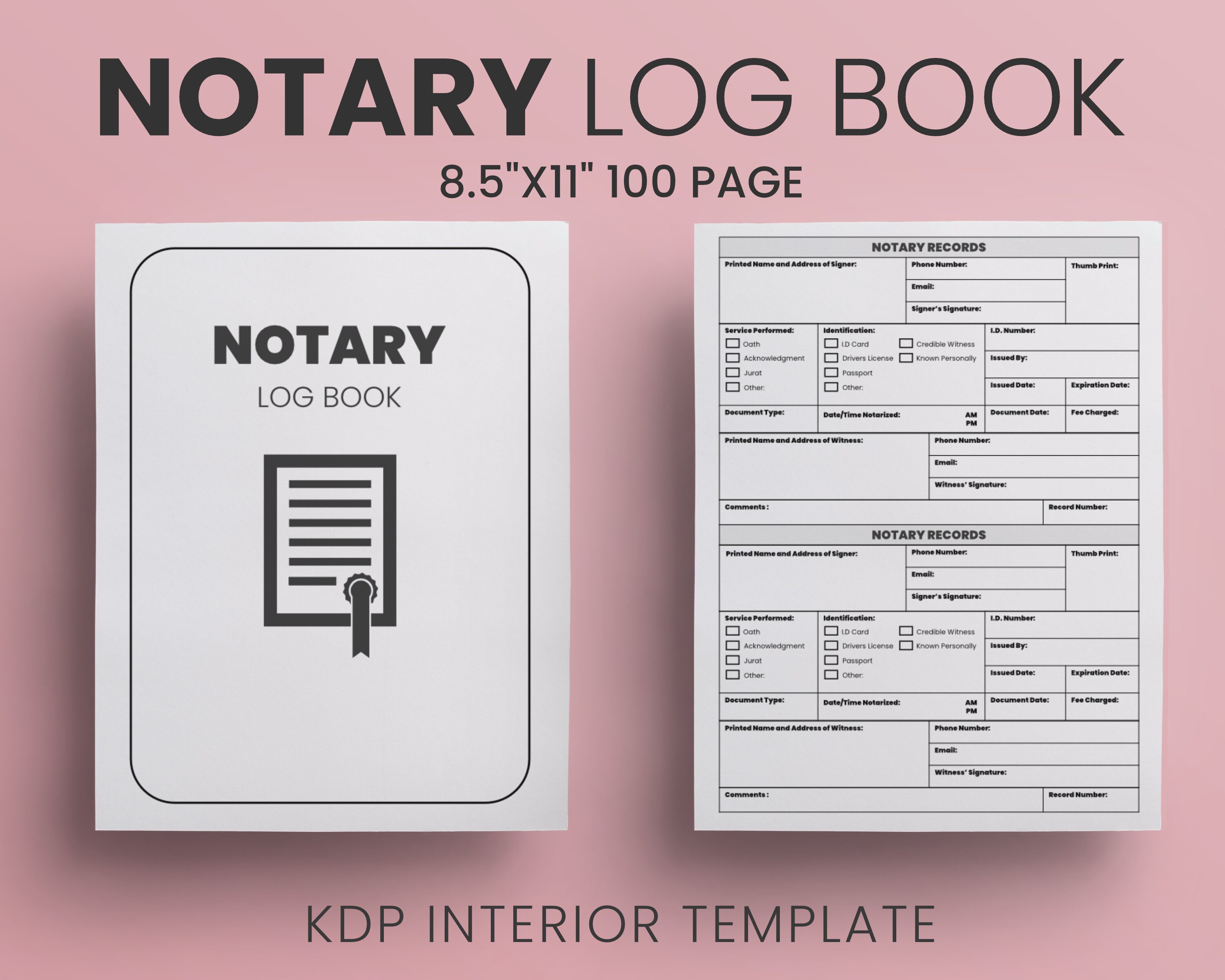 Notary Log Book KDP Interior Template 8.5x11 Inches 100 Page Ready to Upload PDF Public Notary Record Journal, Low Content Book - Etsy Notary Log Book KDP Interior Template 8.5x11 Inches 100 Page Ready to Upload PDF Public Notary Record Journal, Low Content Book - Etsy