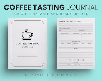 Coffee Tasting Journal PDF Printable Download | Template Sheet to Record Brew Drink Reviews & Ratings: Aroma, KDP Templated, Edit In Canva
