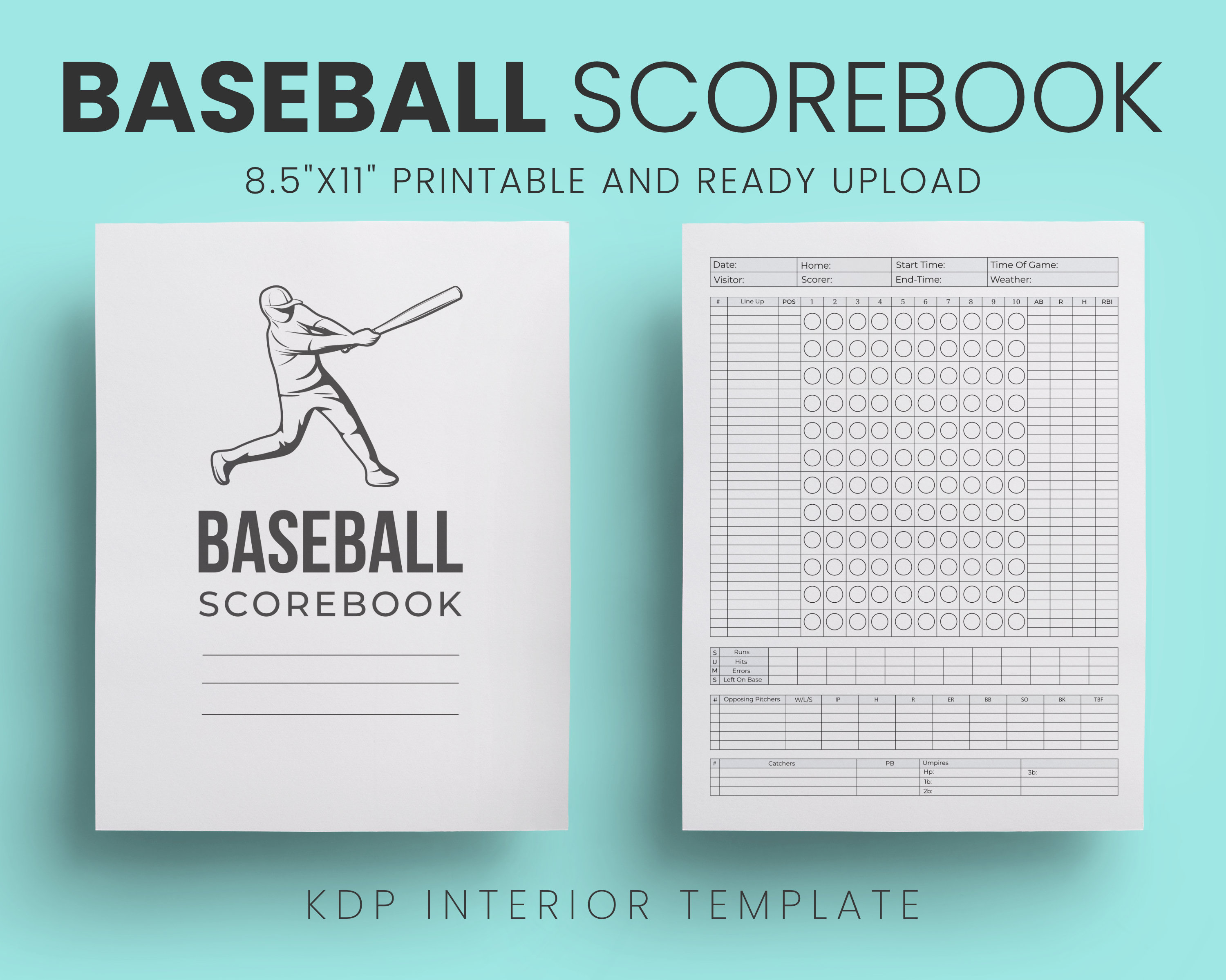 Baseball Scorebook 8.5x11 Inches with Bleed Ready to Upload PDF