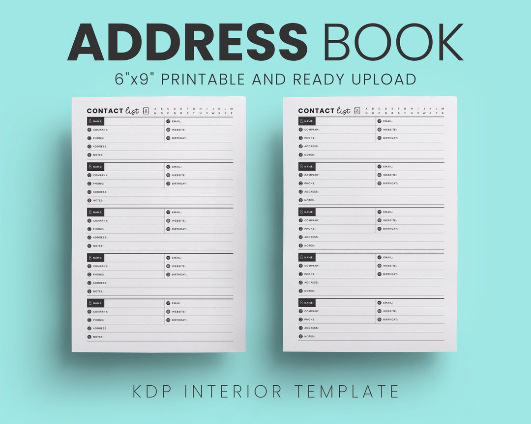 Address Book Printable, 6 X 9, Interior Address Book for Amazon KDP