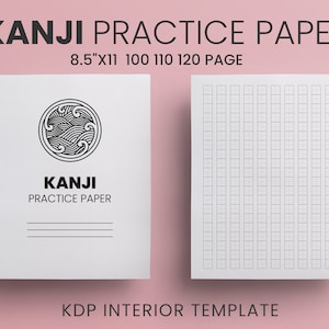 Kanji Practice Paper 8.5&quot;x 11&quot; inches (with bleed) Genkouyoushi Ready to Upload PDF commercial use KDP Interiors Template Low Content Book