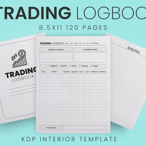 Trading Logbook 8.5x11 pouces Prêt à télécharger PDF utilisation commerciale KDP Interiors Template Low Content Book, Trader Journal, Trader Logbook