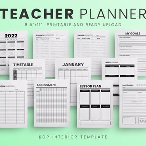 2022 Teacher Planner KDP Journal 120 pages 8.5x11 Ready to Upload PDF Commercial use or Low Content 2022 Template Undated Teacher Planner
