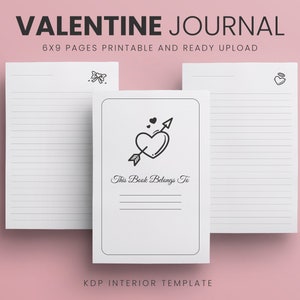 Valentine Journal KDP Interior Template for Low Content Books, Lined Journal, Ready to Upload, 6x9 inches (No Bleed) PDF File