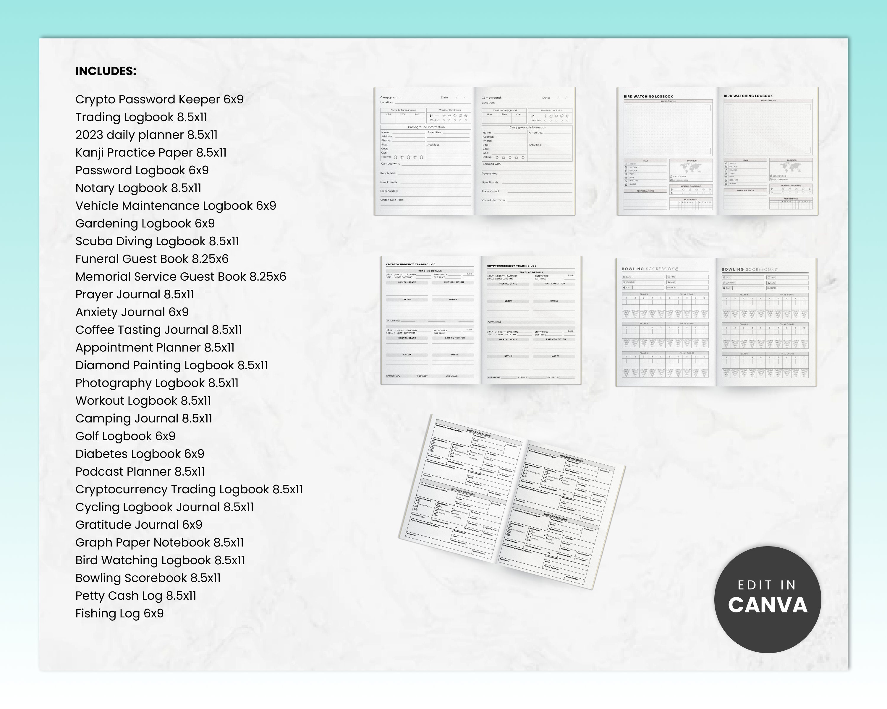 30+ KDP Interior Template Bundle, Canva Editable Logbooks, Low Content ...