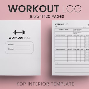 Workout Log Planner Printable, Fitness Journal,Daily Workout Log, Exercise Planner, Exercise Log, KDP Template Printable Planner Insert