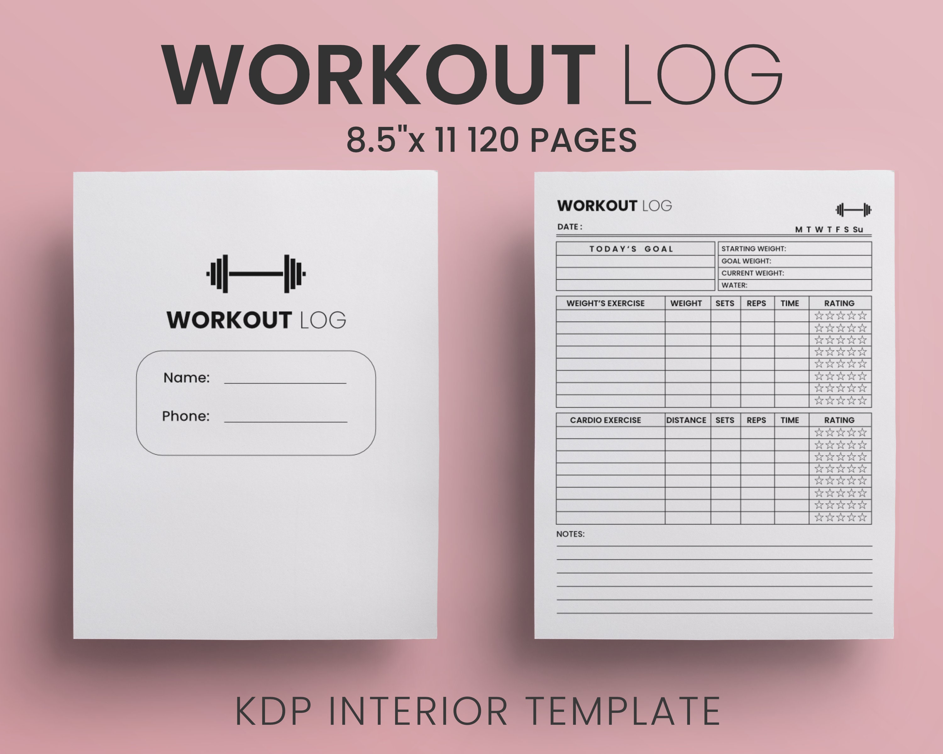 Workout Log Planner Printable, Fitness Journal,daily Workout Log, Exercise  Planner, Exercise Log, KDP Template Printable Planner Insert 