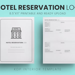 Hotel Reservation Log KDP Interior Template 8.5x11 inches 120 Page Ready to Upload PDF, Low Content Book, Commercial Use