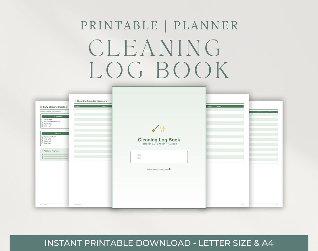 Cleaning Log Book PDF | Home Organization Planner | Daily Weekly Monthly Checklist ...
