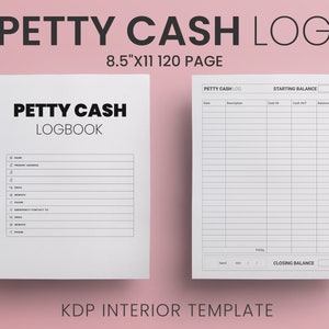 Petty Cash Log Business Planner 8.5X11 inches Ready to Upload PDF commercial use KDP Interiors Template Low Content Book