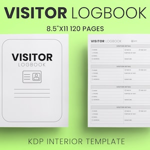 Visitor Logbook KDP Journal 120 pages 8.5x11 Ready to Upload PDF Commercial use or Low Content KDP Guestbook, Log book Template, İnteriors