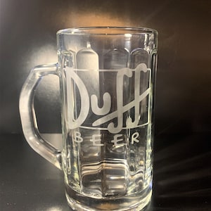 Simpson's, Duff Beer Pub Glasses, Engraved Glass Beer Tankard, Simpsons, Pint Glasses, Glassware, Beer Glasses-Birthday gift.
