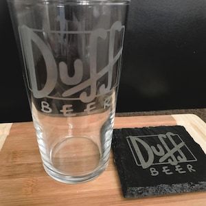 Simpson&#39;s, Duff Beer Pub Glasses, Simpsons, Pint Glasses, Duff slate coaster, Glassware, Beer Glasses gift set