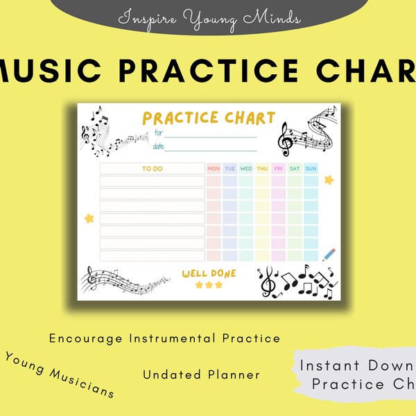Music Instrument Practice Chart for Kids | Piano Practice Chart for Kids | Reward Chart | Instrumental Practice Sheet | Practice Chart