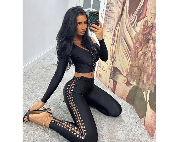 2 Piece Set Women, Long Sleeve Crop, Women Black Leggings, Women