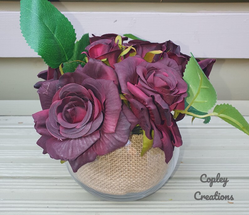 Black Fake Roses / Deep Red Fake Roses in small Fish Bowl Etsy
