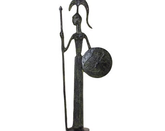 Escultura de bronce de la diosa Atenea sosteniendo una lanza Estatua hecha a mano