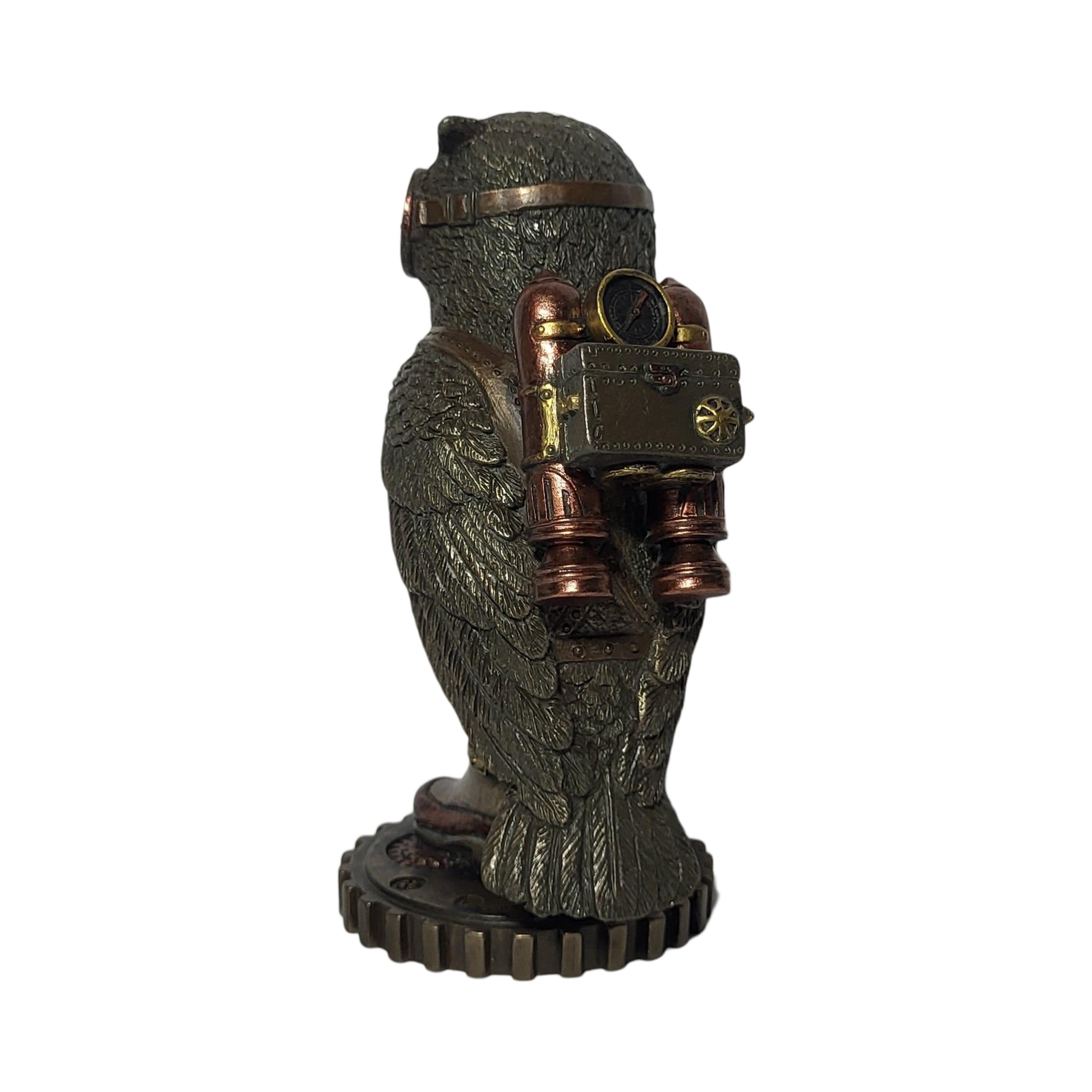 スチームパンク フクロウ 置物 彫像 ブロンズカラー 彫刻 15.50 cm