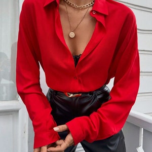 Women Button Down Blouse * Button Up Shirt * Long Sleeve Solid Color Shirts Tops * Women Work Blouses Tops * Casual Blouse Minimalist Tops