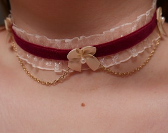 Gothic Lolita Black Red Velvet Frilly Choker Jewelry (Check pictures for different styles)