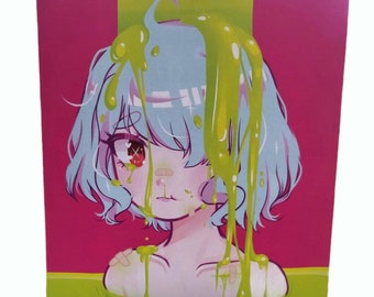 11x14 Anime Kawaii Neon Slime Girl Original Art Glicee Glossy Poster Print