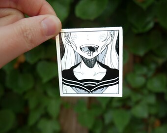 Anime Manga Horror Scary Schoolgirl Spider Original Square Vinyl Sticker 2 inch
